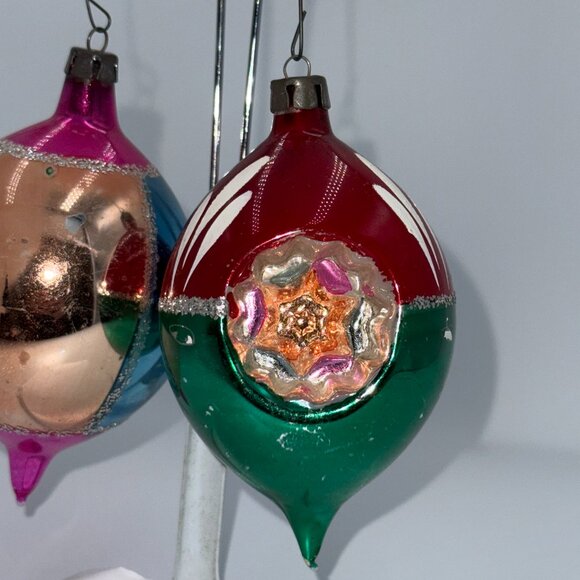 2 VTG MERCURY MICA GLASS INDENT HANDPAINTED CHRISTMAS ORNAMENTS Teardrop Pinks - Picture 10 of 14